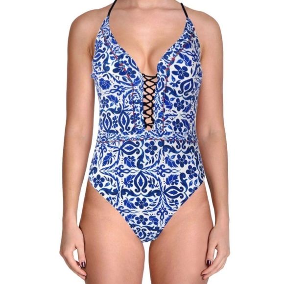 Nanette Lepore Talavera Floral Print Halter OnePc. - Picture 1 of 6